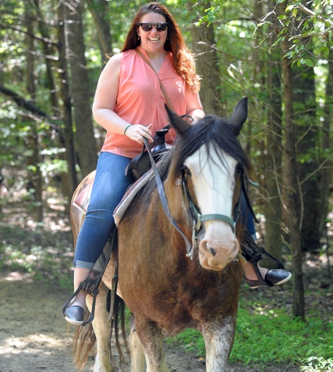 Woman Riding Clydesdale in Raleigh, NC